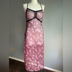NWT Sleep Club 2 Piece Set Medium Mesh Floral Print Lingerie Dress and Thong Med
